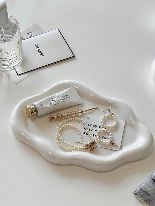 2Pcs/1Pc 7.68*5.32Inch Irregular Cloud-Shaped Ceramic Tray, Nordic Style Jewelry Storage Tray, Decorative Plate for Jewelry Collection, Jewelry Display Tray, Gift for Woman, Home Decor Home Decor Bedroom Decor