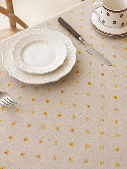 1Pc Autumn Daisy Floral Tablecloth with Tassels, Country Style Yellow Floral Table Cover, Dust Cover for Coffee Table, Bedside Cabinet, Suitable for Dining Room, Kitchen, Picnic, Dinner, Party, Holiday, Room Decor